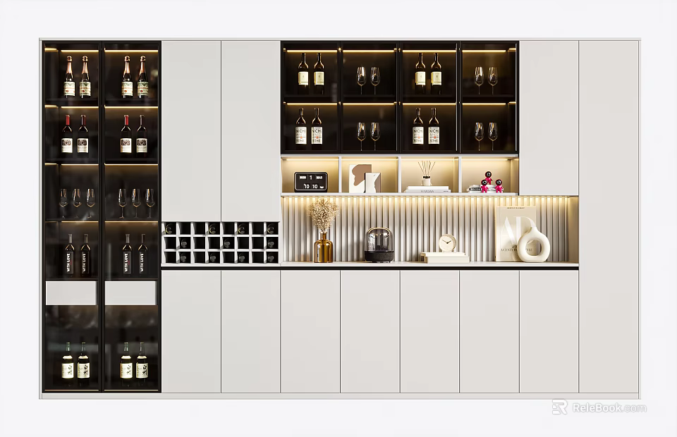 Modern Wine Cabinet With Multi Layer Storage For Wine Bottles And Glasses 3d model