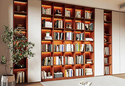 Modern Middle Style Bookcase Full Wall Bookcase 3d model