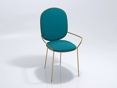 Teal Upholstered Accent Chair With Golden Metal Frame And Modern Minimalist Design 3d model