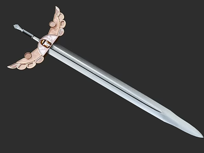 Ornate Decorative Sword With Wing Shaped Hilt And Metallic Blade Design 3d model