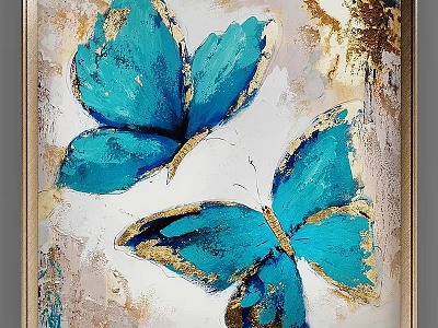 Artistic Picture Frame Featuring Blue Butterflies With Gold Edges And Textured Background 3d model