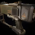 Detailed Futuristic Metallic Sci Fi Weapon With Barrel Grip And Ammunition Clips