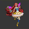 Dancing Girl with Pink Hair and Wings Holding Magic Wand in Blue White Yellow Dress