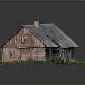 Traditional Wooden Building Exterior With Thatch Roof And Green Grass Around