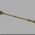 Golden Decorative Staff With Intricate Top Bottom Designs On Dark Reflective Background