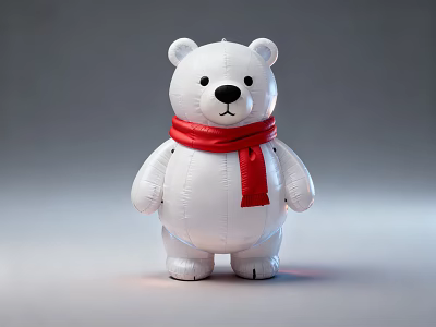 Shiny White Polar Bear Landscape Sculpture With Red Scarf Decoration 3d model