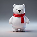 Shiny White Polar Bear Landscape Sculpture With Red Scarf Decoration