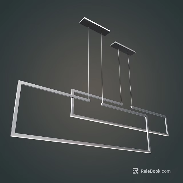 Modern Metal Pendant Light With Double Rectangular Frame Hanging Ceiling Design 3d model 