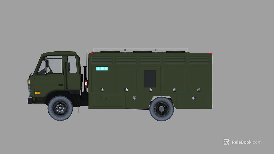 Green Utility Vehicle With Storage Compartments And Roof Rack For Engineering Work 3d model 