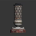 Decorative Cylindrical Column with Black Top Geometric Pattern and Red Silver Base