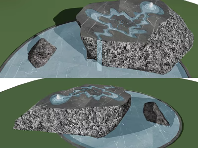 Natural Textured Rock Water Feature With Flowing Streams And Circular Base 3d model