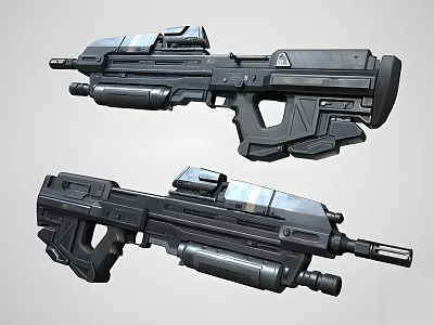Futuristic Sci Fi Firearm Design Featuring Dual Models With Scope Barrel And Grip Components 3d model