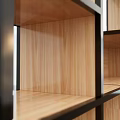 Contemporary Display Shelf With Black Metal Frame And Wooden Storage Layers