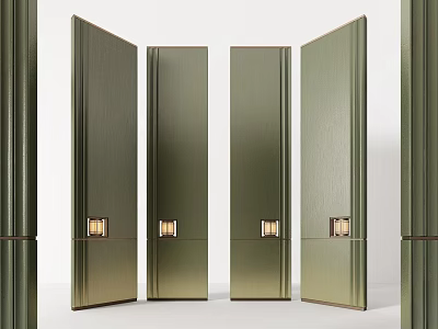 Modern Elegant Room Divider Screen With Green Vertical Stripes And LED Light Panels 3d model
