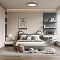 Modern Kids Bedroom Interior With Cartoon Bed Plush Toys And Desk 3d model