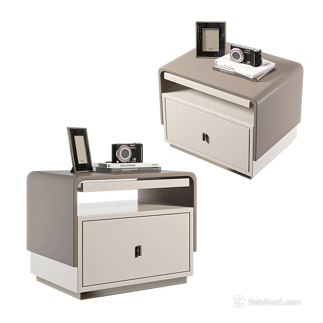 Modern Bedside Tables With Drawer Photo Frame Camera And Books On Top 3d model 