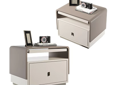 Modern Bedside Tables With Drawer Photo Frame Camera And Books On Top 3d model