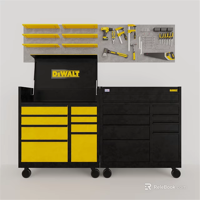 Black And Yellow DEWALT Decorative Ornament Combination With Toolbox And Hanging Tools 3d model 