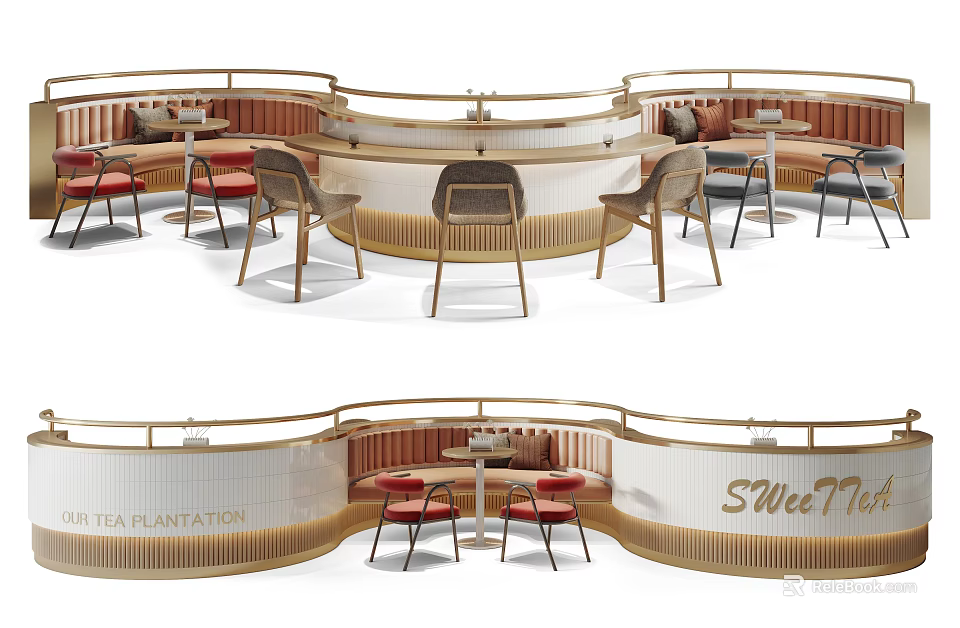 Public Chair Design With Curved Wooden Seating And Tables For Casual Public Area 3d model 