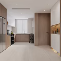 Bright Modern Kitchen Interior With Wooden White Cabinets Refrigerator Stove And Window