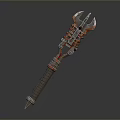 Futuristic Mechanical Weapon Spear With Red Silver Accents Gear Components And Textured Handle
