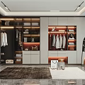 Modern Walk in Closet Interior With Organized Storage Hanging Clothes And Mirror