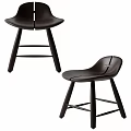 Modern Minimalist Bar Stools With Wooden Legs And Curved Leather Seat