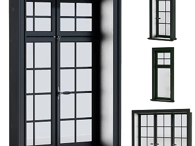 Modern Black Frame Windows And Doors With Grid Glass Design For Home 3d model