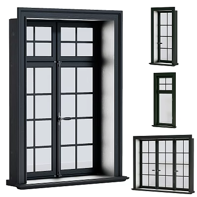 Modern Black Frame Windows And Doors With Grid Glass Design For Home 3d model