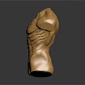 Golden Human Torso Sculpture Showcasing Detailed Organs And Artistic Hair Textures With Muscular Structure