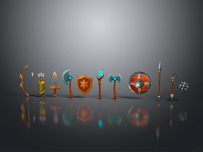 Ancient Medieval Weapons Collection With Swords Axes Shields Bows And Spears 3d model