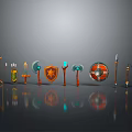 Ancient Medieval Weapons Collection With Swords Axes Shields Bows And Spears