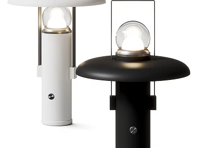 Modern White and Black Table Lamps with Spherical Bulb and Round Shade 3d model
