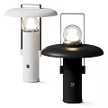 Modern White and Black Table Lamps with Spherical Bulb and Round Shade