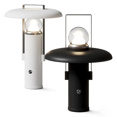 Modern White and Black Table Lamps with Spherical Bulb and Round Shade 3d model