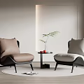 Modern Leisure Chairs With Brown White Pillows Black Frame Side Table And Green Plant