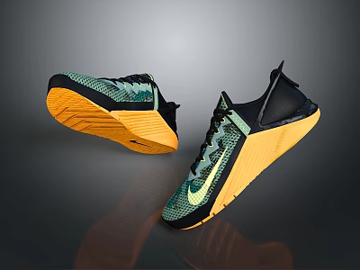Stylish Sports Shoes With Green Black Upper Yellow Sole And Nike Logo Design 3d model