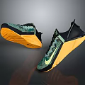 Stylish Sports Shoes With Green Black Upper Yellow Sole And Nike Logo Design