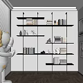 Modern Black Multi tiered Bookcase With Stacked Books And Decorative Items
