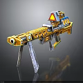 Sci-Fi Rifle Design With Yellow Blue Color Stand And Red Triangle Sign