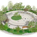 Circular Urban Park Featuring Central Lawn Tree Surroundings Walking Paths Benches And Pavilion