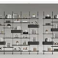 Modern Open Bookshelves Featuring Multiple Layers With Books Decorative Items Trophies And Small Plants