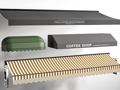 Commercial Awnings For Fastfood Restaurant And Coffee Shop With Green And Striped Styles 3d model