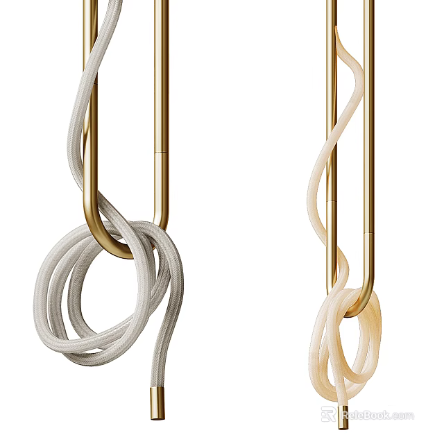 Modern Chandelier Featuring Golden Metal Rods and White Twisted Ropes in Contemporary Design 3d model 