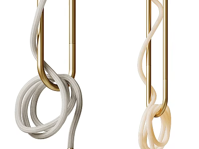 Modern Chandelier Featuring Golden Metal Rods and White Twisted Ropes in Contemporary Design 3d model