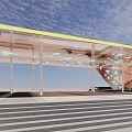 Modern Pergola Design With Geometric Triangular Decorations Transparent Structure And Stone Steps 3d model