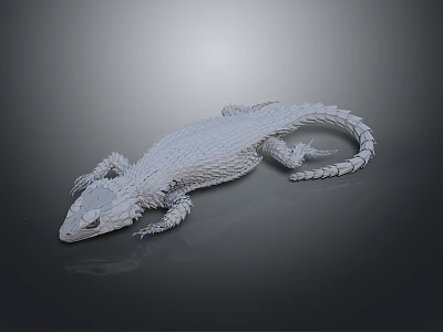 White Reptile Lizard 3D Model with Detailed Texture on Gray Background and Reflective Surface 3d model