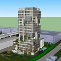 Modern High Rise Office Building With Glass Facade And Surrounding Greenery