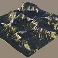 Scenic Mountain Landscape With Snow Capped Peaks And Green Rolling Terrain