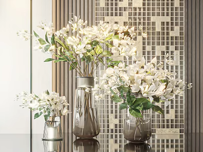 Elegant Modern Interior Decor With Glass Vases And White Flowers Arrangement For Home 3d model